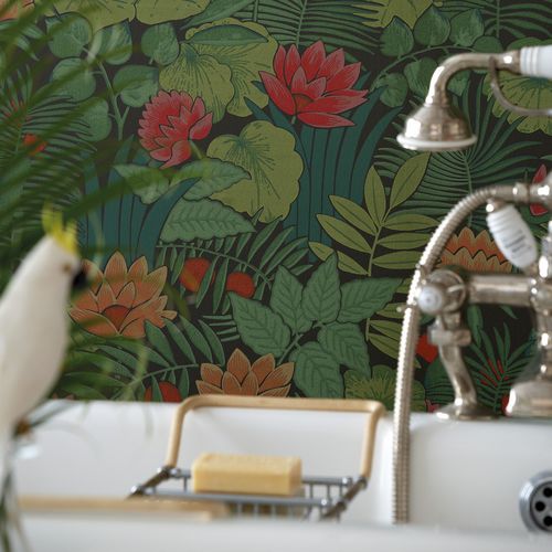 Klassische Tapete - REVERIE - The Little Greene - Blumenmotiv / Tapetenoptik / blau