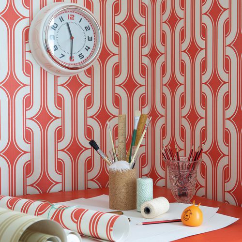 Klassische Tapete - LAVALIERS - The Little Greene - mit geometrischen Motiven / Stoffoptik / grau