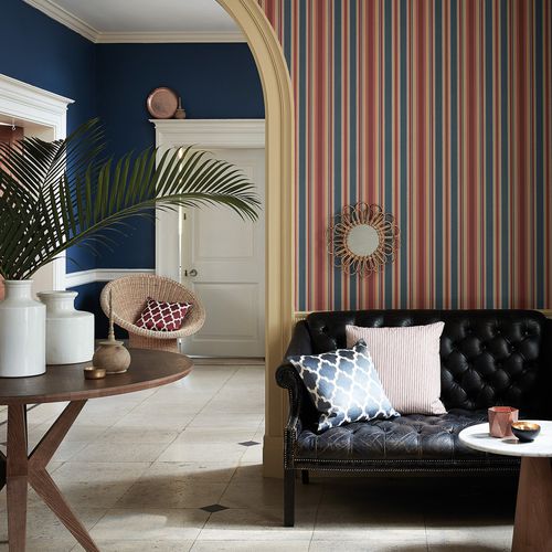 Tapete / originelles Design - COLONIAL - The Little Greene - Streifenmuster / Stoffoptik / blau