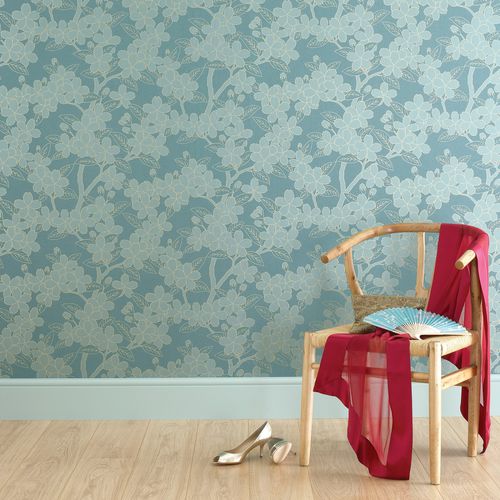 Klassische Tapete - CAMELLIA  - The Little Greene - Seide / Blumenmotiv / Damast-Motiv