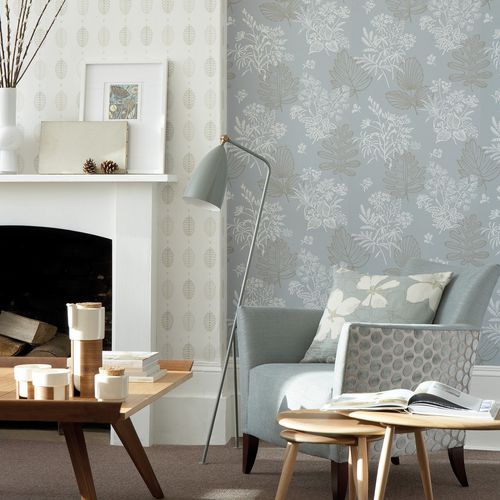Klassische Tapete - NORCOMBE - The Little Greene - Blumenmotiv / Tapetenoptik / grau