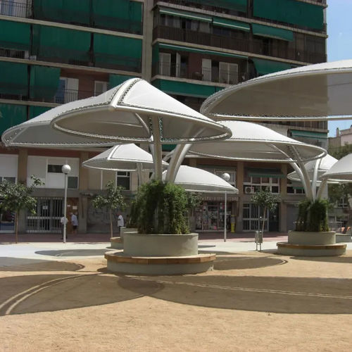 Selbsttragende Pergola - FICUS - ESTEVA BARCELONA - Aluminium / mit Stoffüberdachung / modulierbar