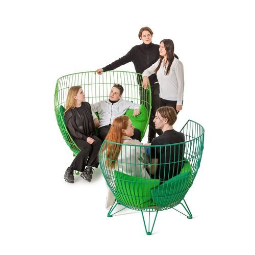 Moderner Sessel - Big, Small & Mini Basket - NOLA INDUSTRIER - Stoff / Eiche / Edelstahl