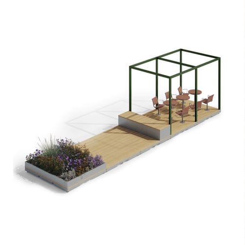 Modul-Parklet - Parklet Modular Urban Spaces - NOLA INDUSTRIER - mit integrierten Pflanzkübeln