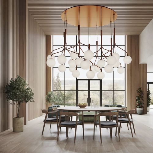 Moderner Kronleuchter - CURVE CLUSTER GLASS - ZERO - aus lackiertem Metall / Opal / Glas