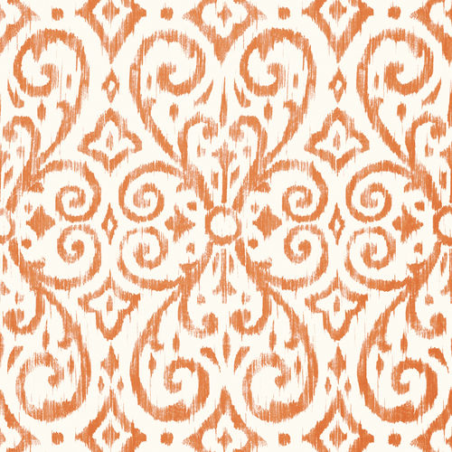 Klassische Tapete - PATARA IKAT  - Thibaut - Motiv / weiß / orange