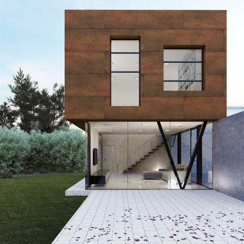 Folie-Fassadenverkleidung - TECHLAM® : STEEL CORTEN - Levantina - Feinsteinzeug / poliert / Metalloptik