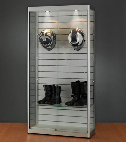 Moderne Vitrine - 315 1000 WITH SLATWALL - SDB Vitrinebouw BV - Glas / Holz / anodisiertes Aluminium