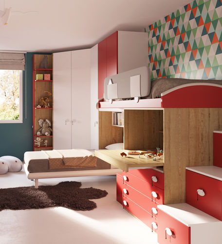 Blaues Kinderzimmer - SMILE 6 - GIESSEGI - rot / lackiertes Holz / unisex