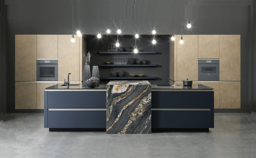 Moderne Küche - ATMOS INDIGO - rational einbaukuechen - lackiertes Holz / melaminbeschichtet / Kochinsel