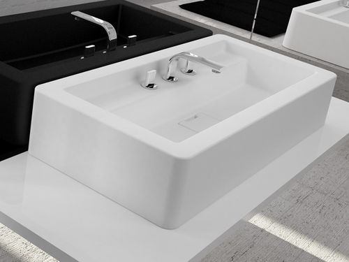 Aufsatzwaschbecken - GLOBAL - HIDROBOX by absara - Verbundwerkstoff / mit verstellbarem Spiegel / rechteckig