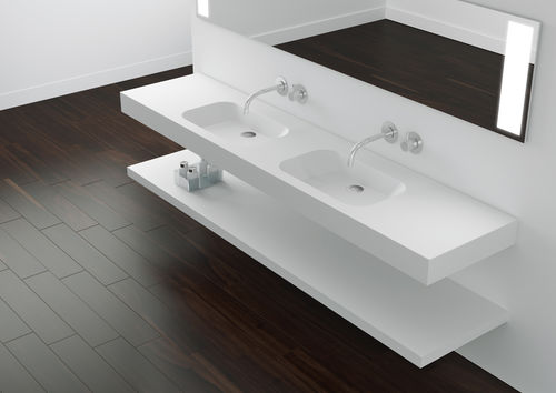 Wand-Waschbecken - CODE 2S - HIDROBOX by absara - Mineralwerkstoff / mit integrierter Waschtischplatte / rechteckig