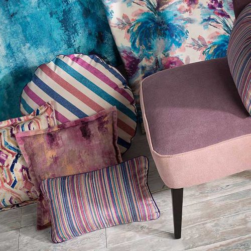 Möbelstoff - VELVET SPRING - RIOMA - einfarbig / Streifenmuster / Blumenmotive