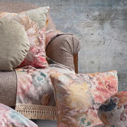 Möbelstoff - CHLOE - RIOMA - einfarbig / Blumenmotive / Leinen