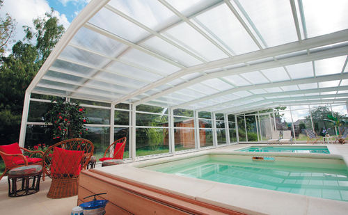 Hohe Schwimmbadüberdachung - ABRISUD - teleskopisch / Aluminium / mit manueller Bedienung