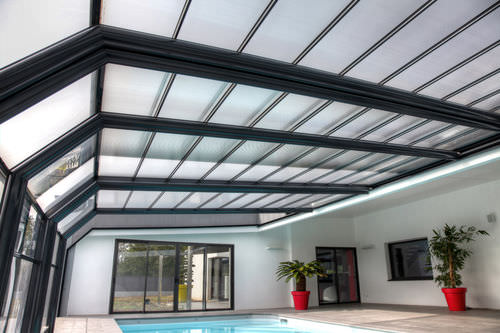 Schwimmbadüberdachung für Wandmontage - CONSERVATORY - ABRISUD - teleskopisch / Edelstahl / mit manueller Bedienung