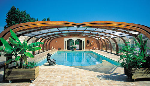 Hohe Schwimmbadüberdachung - ROTUNDA - ABRISUD - teleskopisch / Holz / mit manueller Bedienung