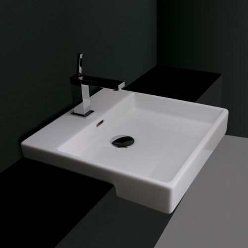 Halbeinbauwaschbecken - PLAIN 45S - Ws Bath Collections - Keramik / Mischbatterie / quadratisch
