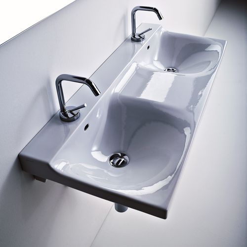 Wand-Waschbecken - BUDDY - Ws Bath Collections - Keramik / Mischbatterie / doppelt