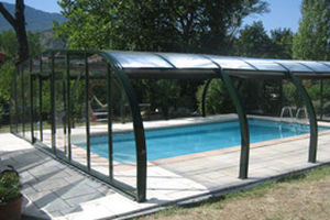 Hohe Schwimmbadüberdachung - PARADISE - PISCINES MAGILINE - teleskopisch / Edelstahl / mit manueller Bedienung