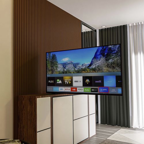 Moderner TV-Ständer - ARCHIMEDE BANDIERA - Digisonic Srl - schwenkbar / Lift / mit verdeckter Verkabelung