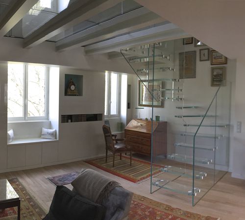 Gerade Treppe - SKYSTEP  - Trescalini - viertelgewendelt / halbgewendelt / Holzstufen