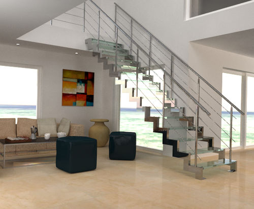 Gerade Treppe - LOUNGE INOX POLI ET VERRE STANDARD - Trescalini - Glasstufen / mit Edelstahlstruktur / modern