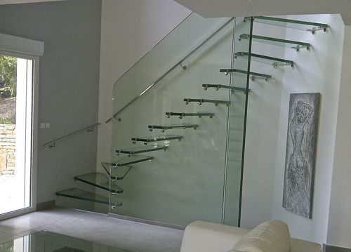 Viertelgewendelte Treppe - SKYSTEP VERRE STANDARD - Trescalini - Glasstufen / mit Glasstruktur / modern