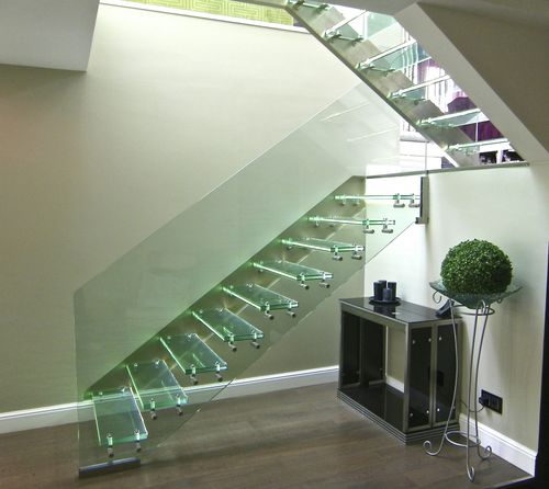 Gerade Treppe - SKYSTEP VERRE STANDARD AVEC LED - Trescalini - Glasstufen / mit Glasstruktur / modern