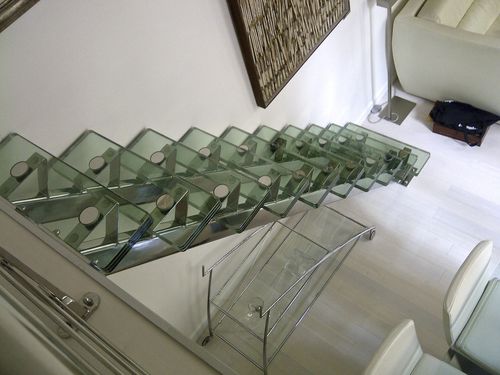 Gerade Treppe - LINEA  - Trescalini - Glasstufen / mit Edelstahlstruktur / modern