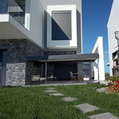 Angebaute Pergola - COSPIBIO - COSPICON  SA - Aluminium / mit orientierbaren Lamellen / mit Sonnenschutzlamellen