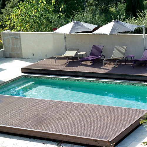 Automatische Schwimmbeckenabdeckung mobile Terrasse - POOLDECK - 2 PLATEAUX - Azenco Groupe - für eingelassenes Schwimmbad
