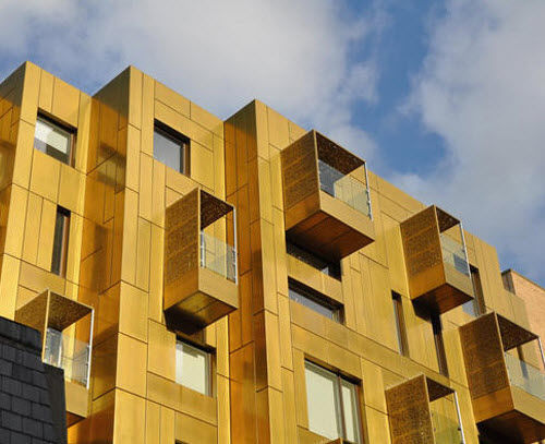 Paneel-Fassadenverkleidung - TECU® BRASS - MAZZONETTO - Zink / Kupfer / gold