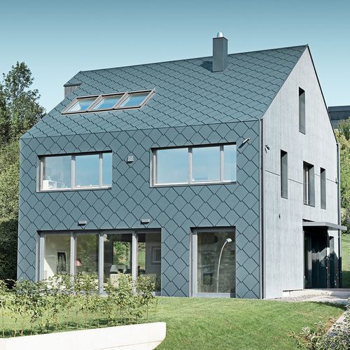 Schindelförmige Fassadenverkleidung - RHOMBOID 44X44 - PREFA Aluminiumprodukte GmbH - Aluminium / rautenförmig / grau