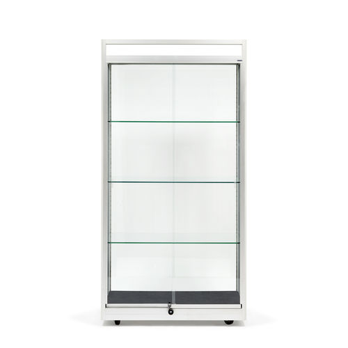 Moderne Vitrine - HAUTE V1 ARGENT - SARAZINO VITRINES - anodisiertes Aluminium / Hartglas / mit integriertem Schloss