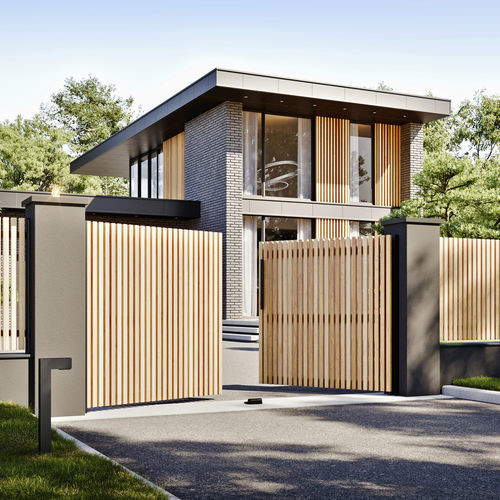 Einflügeliges Tor - ANIAN - Kostum - Schiebe / Aluminium / Holz