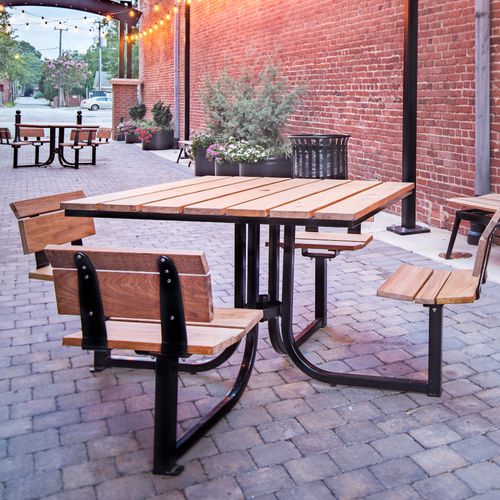 Moderner Picknicktisch - LOFTY™ - Madrax/Thomas Steele - Ipe / Recyclingkunststoff / Gestell aus pulverbeschichtetem Stahl