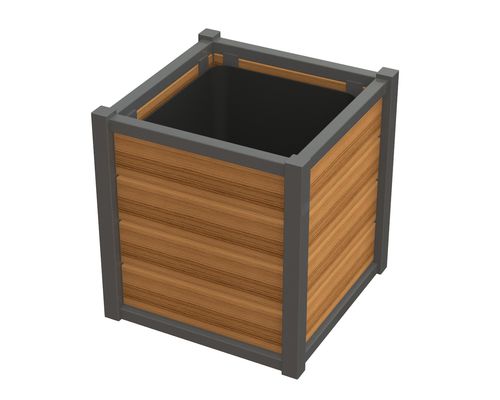 Holz-Pflanzkübel - LIVINGSTON™ - Madrax/Thomas Steele - Recyclingkunststoff / pulverbeschichteter Stahl / quadratisch