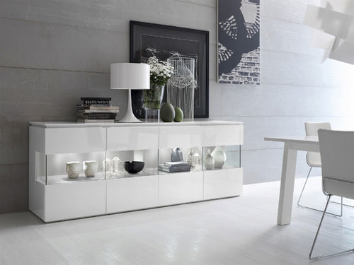 Modernes Sideboard - TRILOCY - Le Monde Wood - Holz / lackiertes Holz / Glas