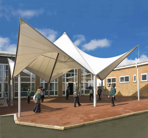 Vordach Flächentragwerk - PAGODA : EVO - Fabric Architecture - Metallrahmen / für Markise / PVC-Folie
