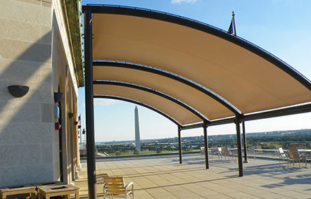 Metallrahmen-Flächentragwerk - SKYLINE  - Fabric Architecture - Vordach / für Abdeckung / mit Glasfasermembran