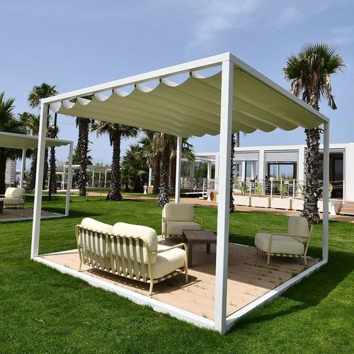 Selbsttragende Pergola - Beach Wave - SPRECH S.r.l. - angebaut / Aluminium / PVC Faltdach