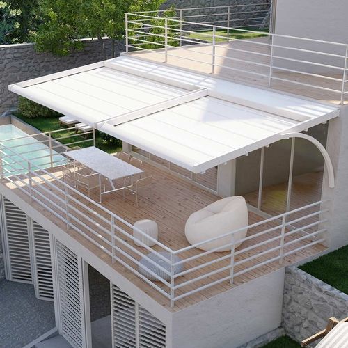 Angebaute Pergola - Kansas - SPRECH S.r.l. - Aluminium / Stahl / PVC Faltdach