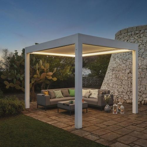 Selbsttragende Pergola - QBox Alx - SPRECH S.r.l. - angebaut / Aluminium / Edelstahl