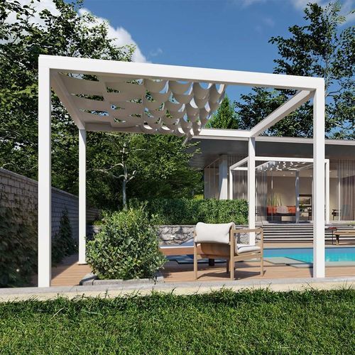 Selbsttragende Pergola - Beach Discovery - SPRECH S.r.l. - Aluminium / Segeltuch / PVC Faltdach
