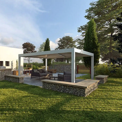 Selbsttragende Pergola - QBox Giza - SPRECH S.r.l. - angebaut / Aluminium / galvanisiertem Stahl