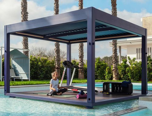 Selbsttragende Pergola - QBox Blue - SPRECH S.r.l. - Aluminium / Glas / mit orientierbaren Lamellen