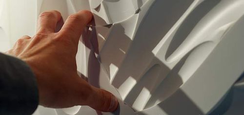 Dekorplatte für Wand - THE O-SCOPE EXHIBIT  - Dupont Building and Construction - Corian® / Massivholz / 3D
