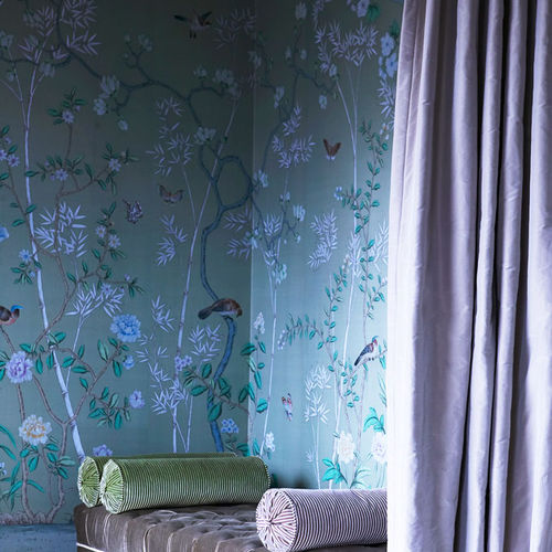 Klassische Tapete - PORTOBELLO - DE GOURNAY - Seide / chinesisches Motiv / Stoffoptik