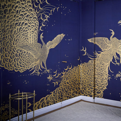 Klassische Tapete - WHISTLER PEACOCKS - DE GOURNAY - Seide / Motiv / Tiermuster
